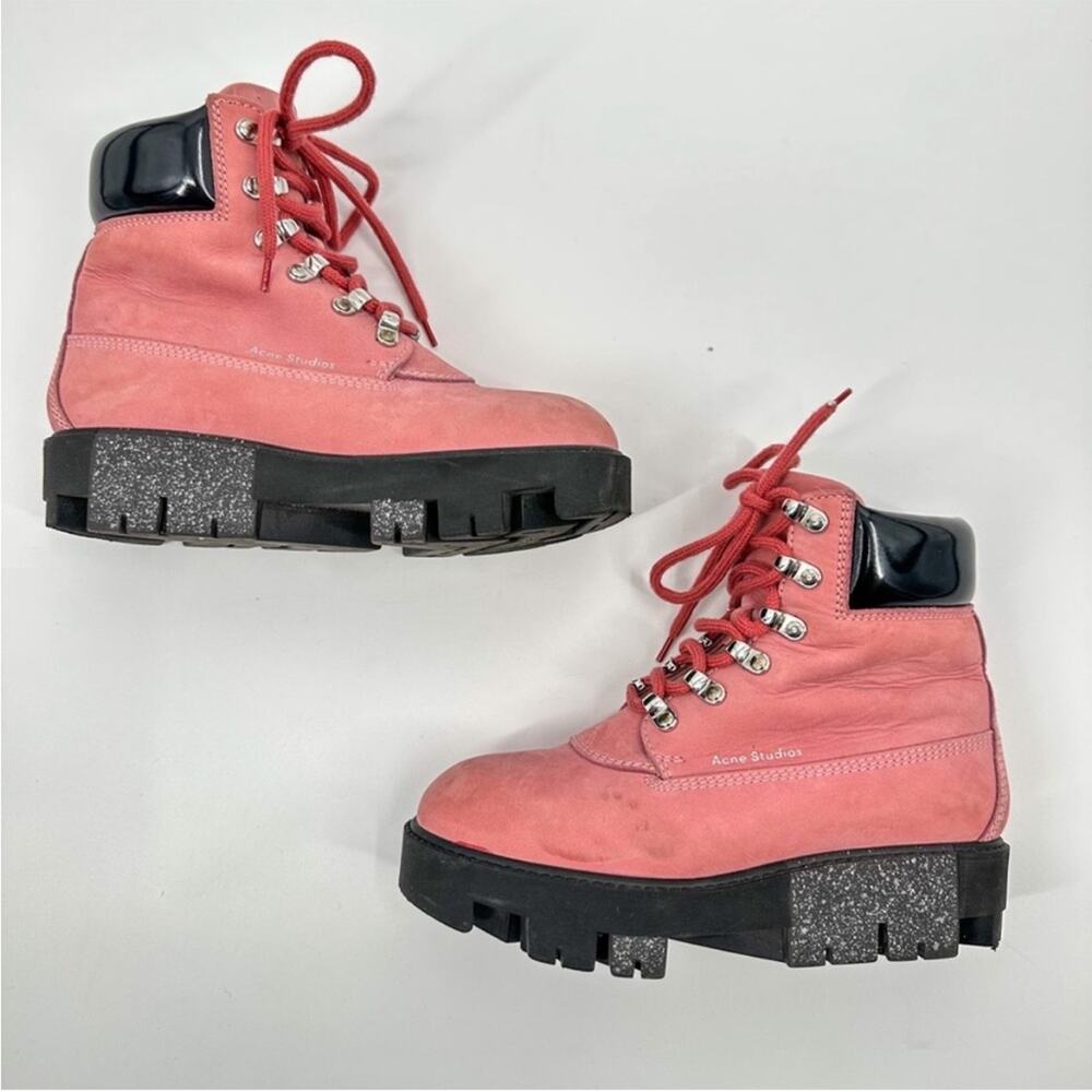 Acne Studios Telde Pink Calfskin Chunky Platform Hiking Lug Boots 35 - Picture 5 of 10